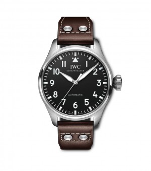 No other model expresses the fascination of IWC Schaffhausen aviator’s watches like the Big Pilot’s Watch. Its purely functional cockpit-instrument design and oversized conical crown were inspired by a military observation watch from the 1940s. The Big Pilot’s Watch 43 is a faithful interpretation of this original design without any additional elements on the dial, and in a 43-millimetre stainless steel case that combines an amazing presence on the wrist with maximum wearing comfort. This model features a black dial, rhodium-plated hands and a brown calfskin strap. Visible through the sapphire glass case back is the IWC-manufactured 82100 calibre. The Pellaton winding system has been reinforced with ceramic components and builds up a power reserve of 60 hours. The practical EasX-CHANGE system and a choice of straps in calfskin, rubber or stainless steel provide a high degree of flexibility. Combined with the now 10 bar water-resistant case, this transforms the Big Pilot's Watch 43 into a modern, fully versatile sports watch.